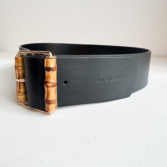 Sisley Bamboo Buckle Black Wide Belt 30-34" - Picture 2 of 6